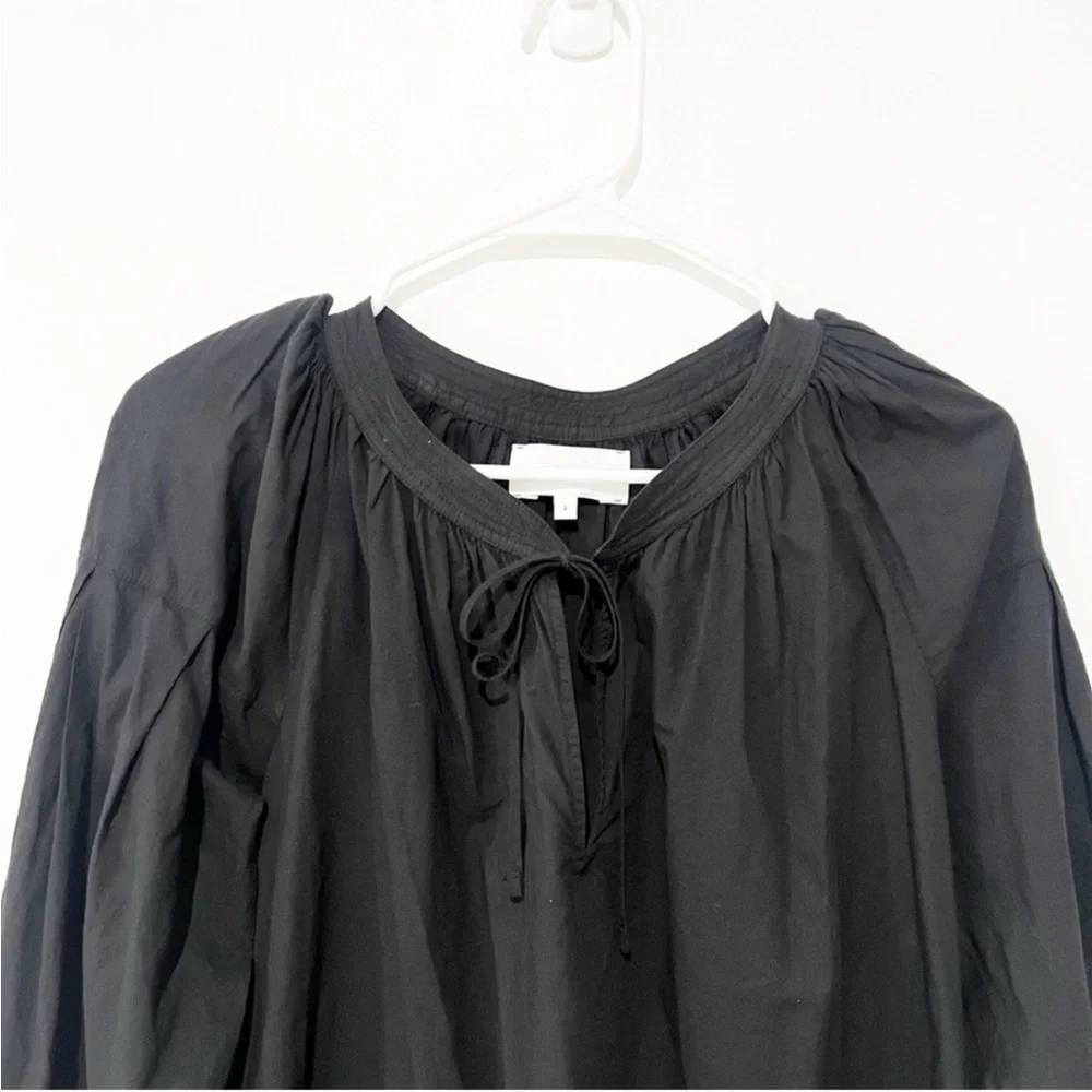Xirena Ameli Tie Neck Keyhole cotton black gathered lightweight black top small - Picture 4 of 7